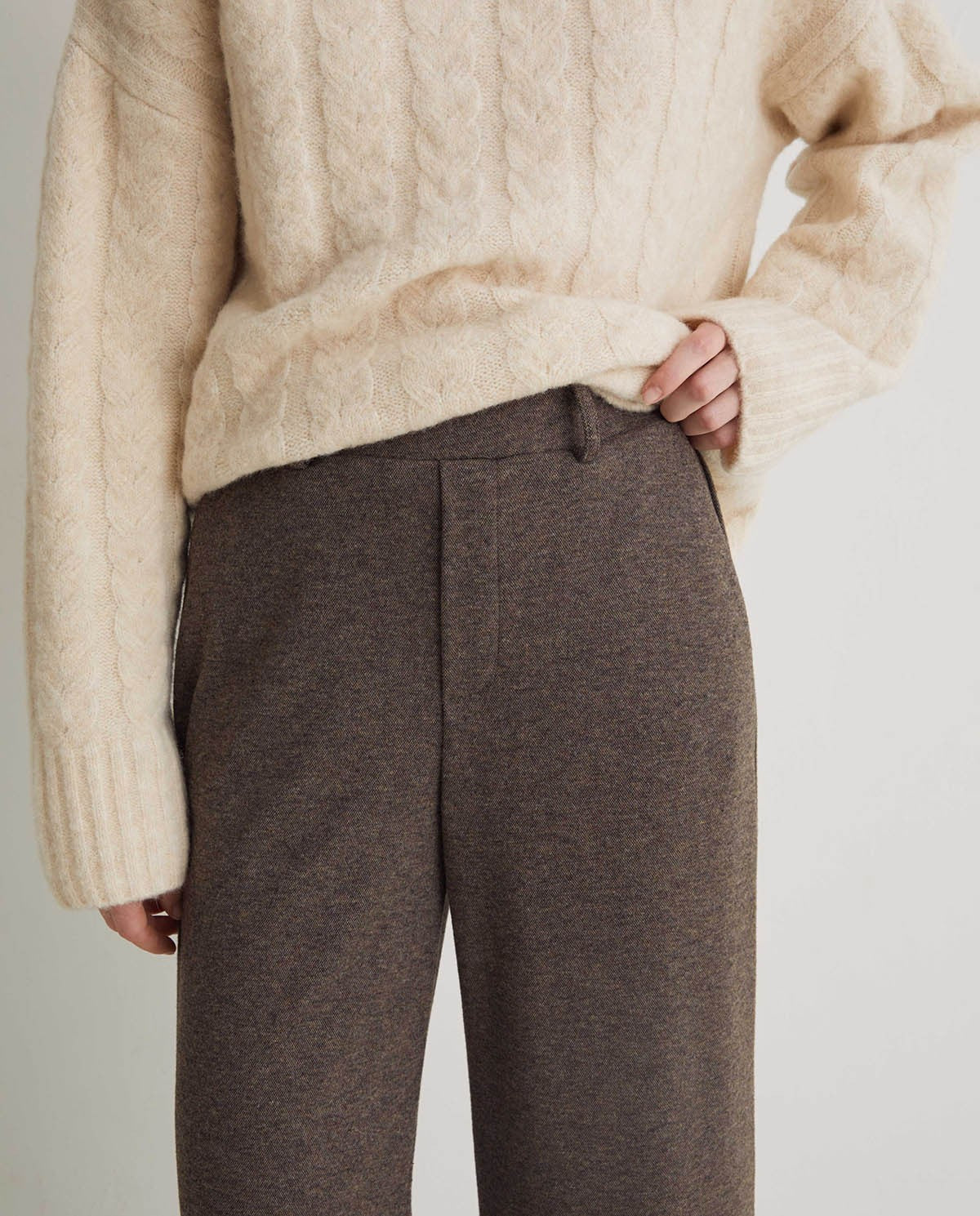 Wide Knit Trousers - Light Brown