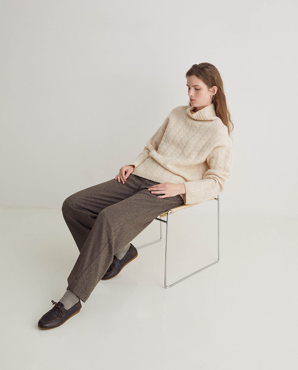 Wide Knit Trousers - Light Brown