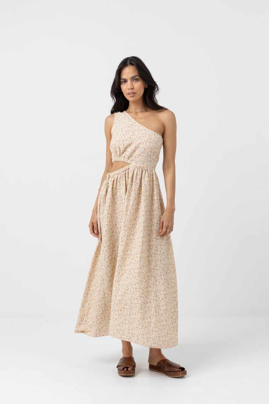 Nazare Paisley One Shoulder Maxi Dress Clay