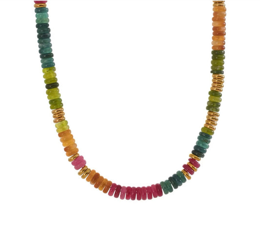 Semi Precious Beaded Necklace - Rainbow