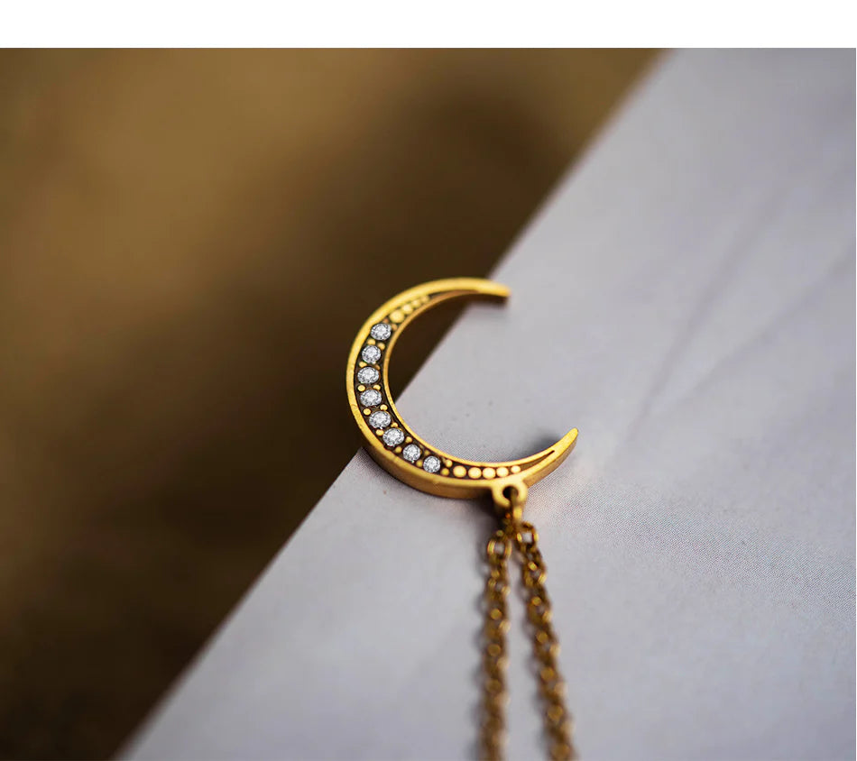 Small Sparkle Moon Pendant Necklace
