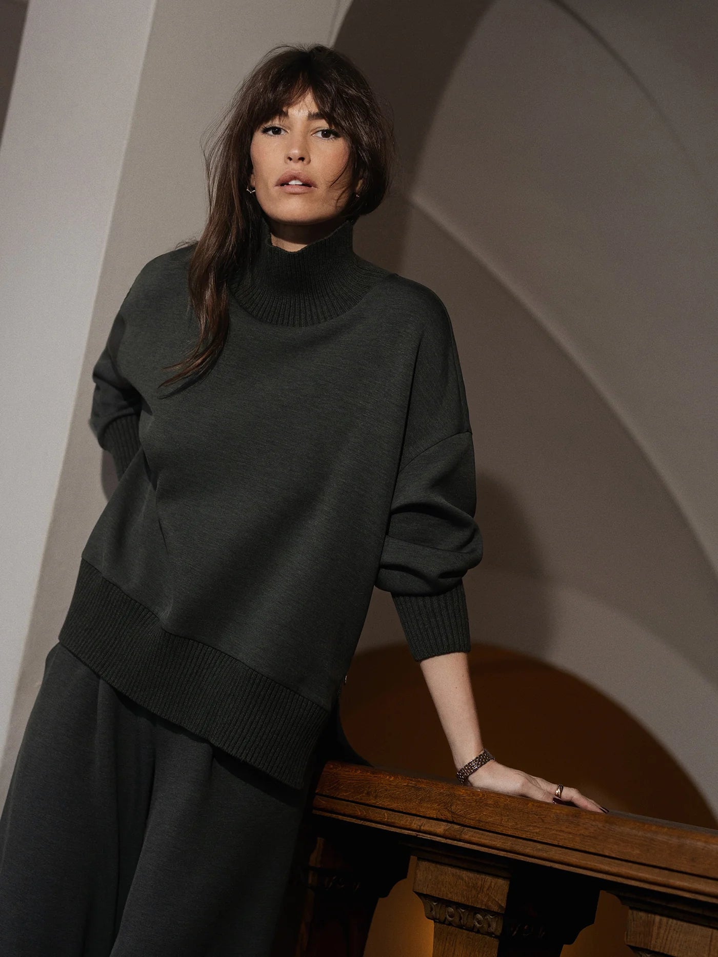 Barker High-Neck Sweat - Olive Marl