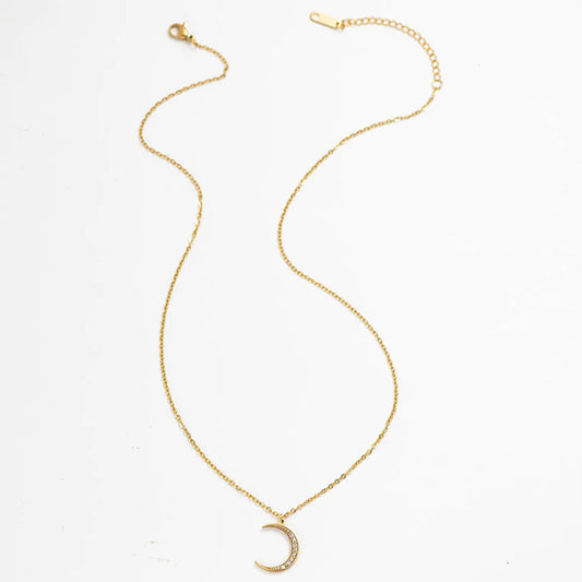 Small Sparkle Moon Pendant Necklace