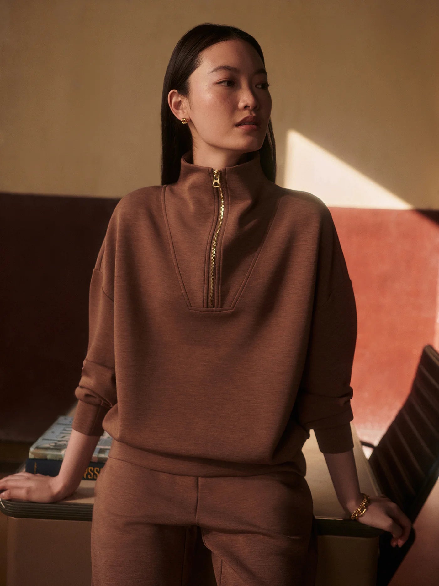 Hawley Half-Zip Sweat - Golden Bronze Marl