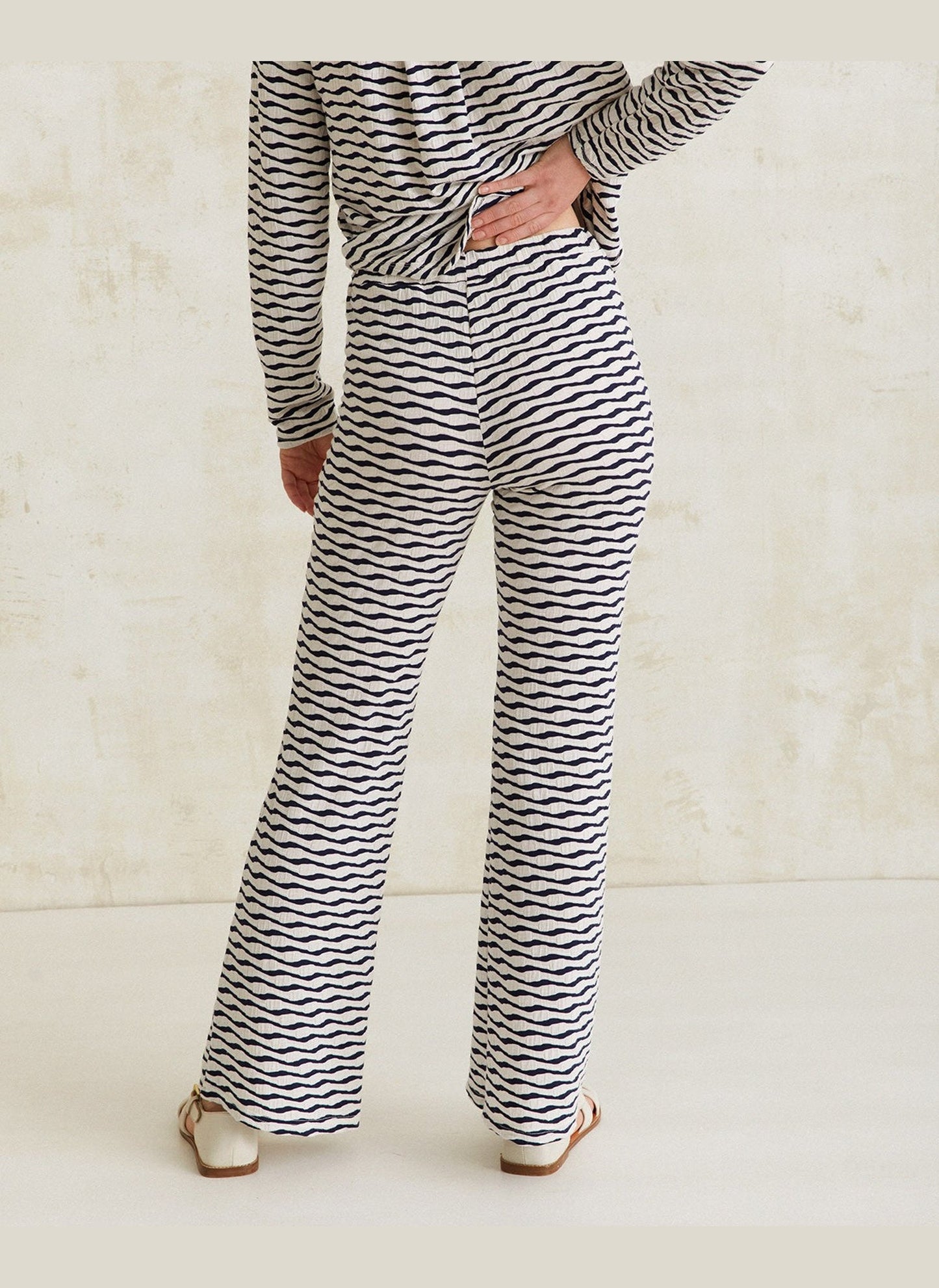 Striped Jacquard Knit Trousers - Ecru + Navy