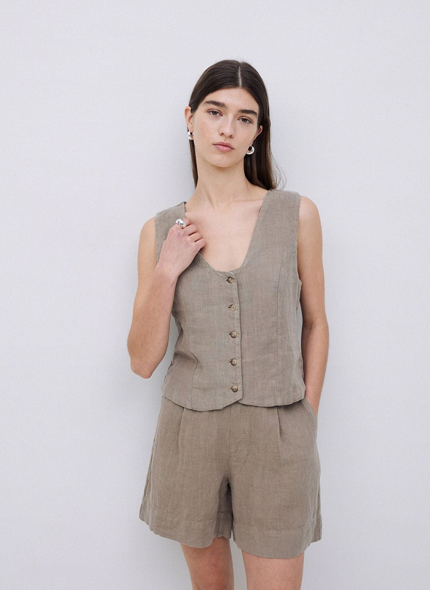 Khaki Linen Vest