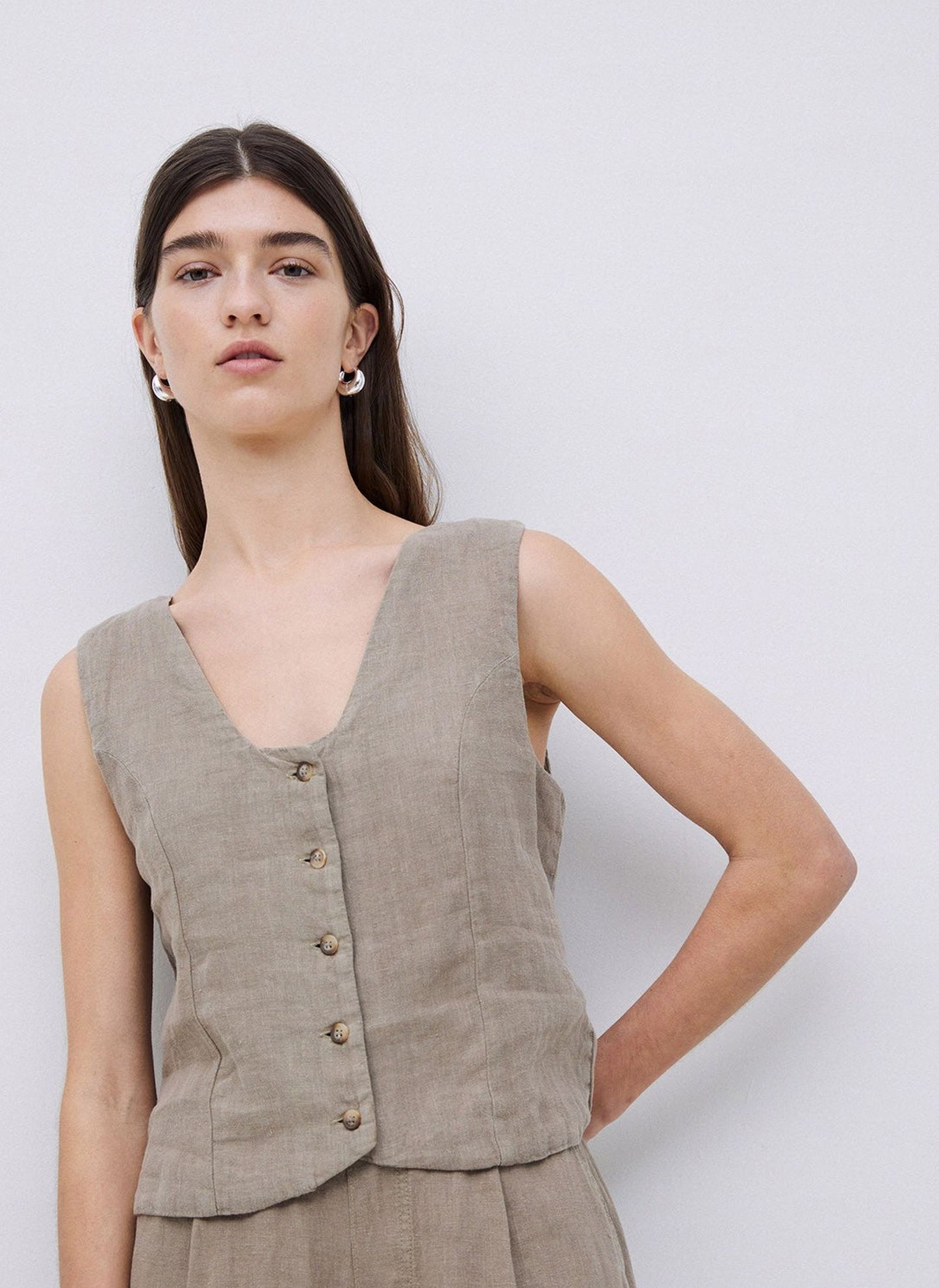 Khaki Linen Vest
