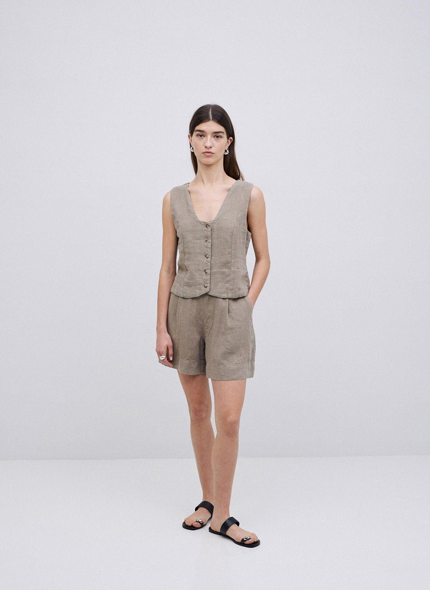 Khaki Linen Vest