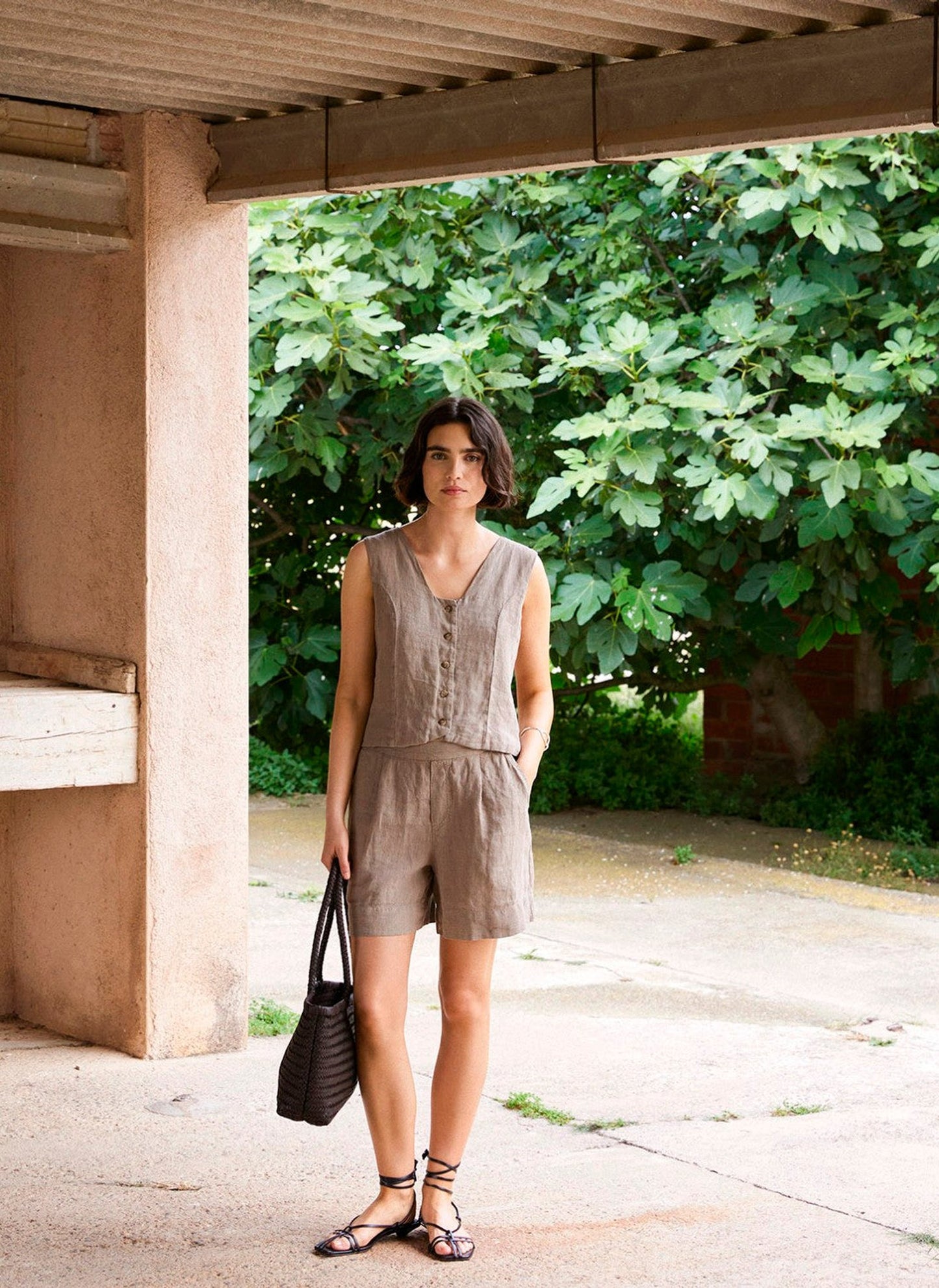 Khaki Linen Shorts