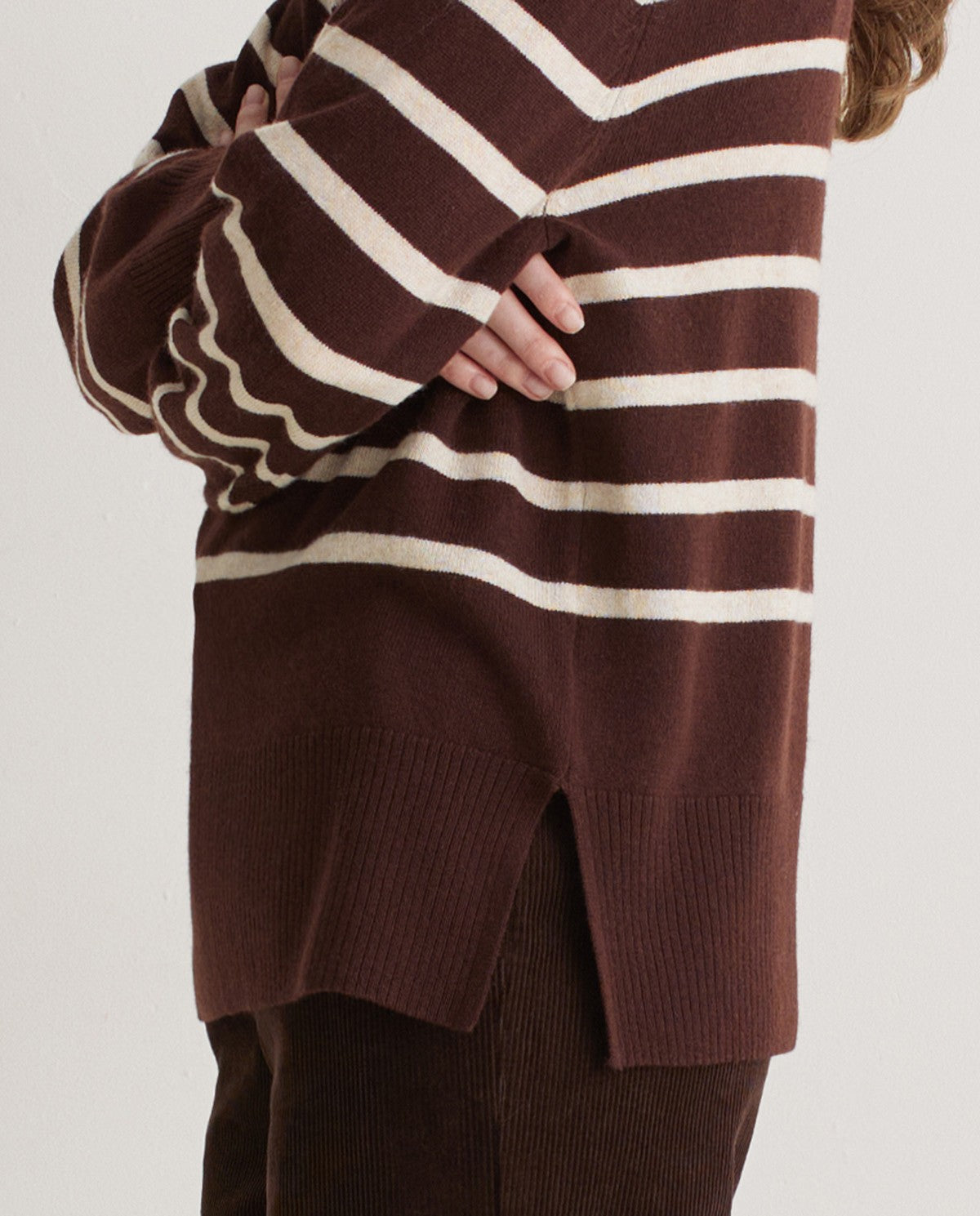 Striped Sweater - Maroon & Ecru
