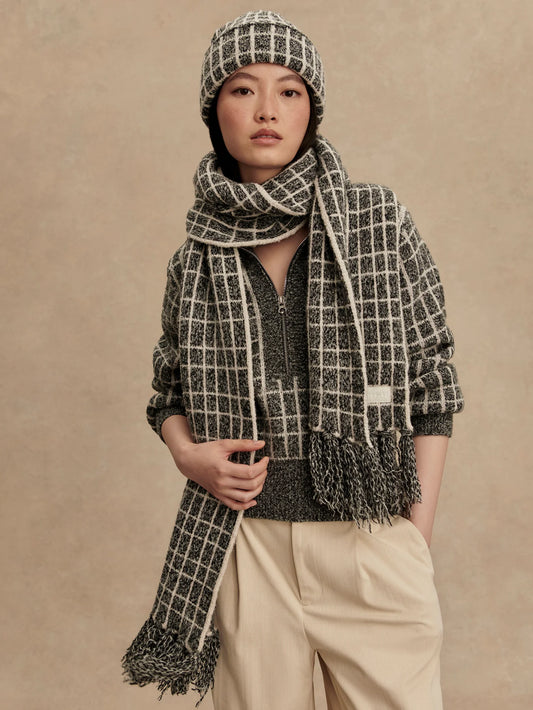 Lindsey Check Knit Scarf - Charcoal Marl