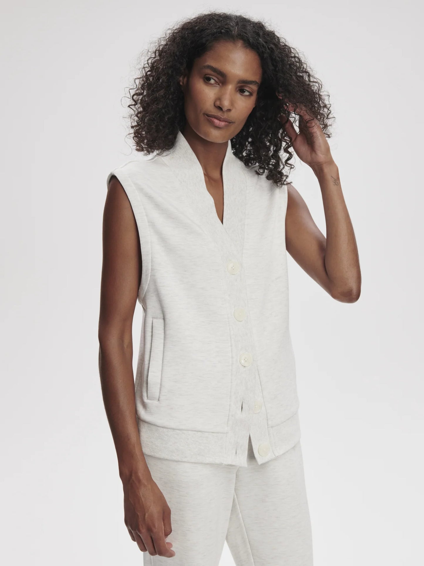 Vicky Button Gilet - Ivory Marl