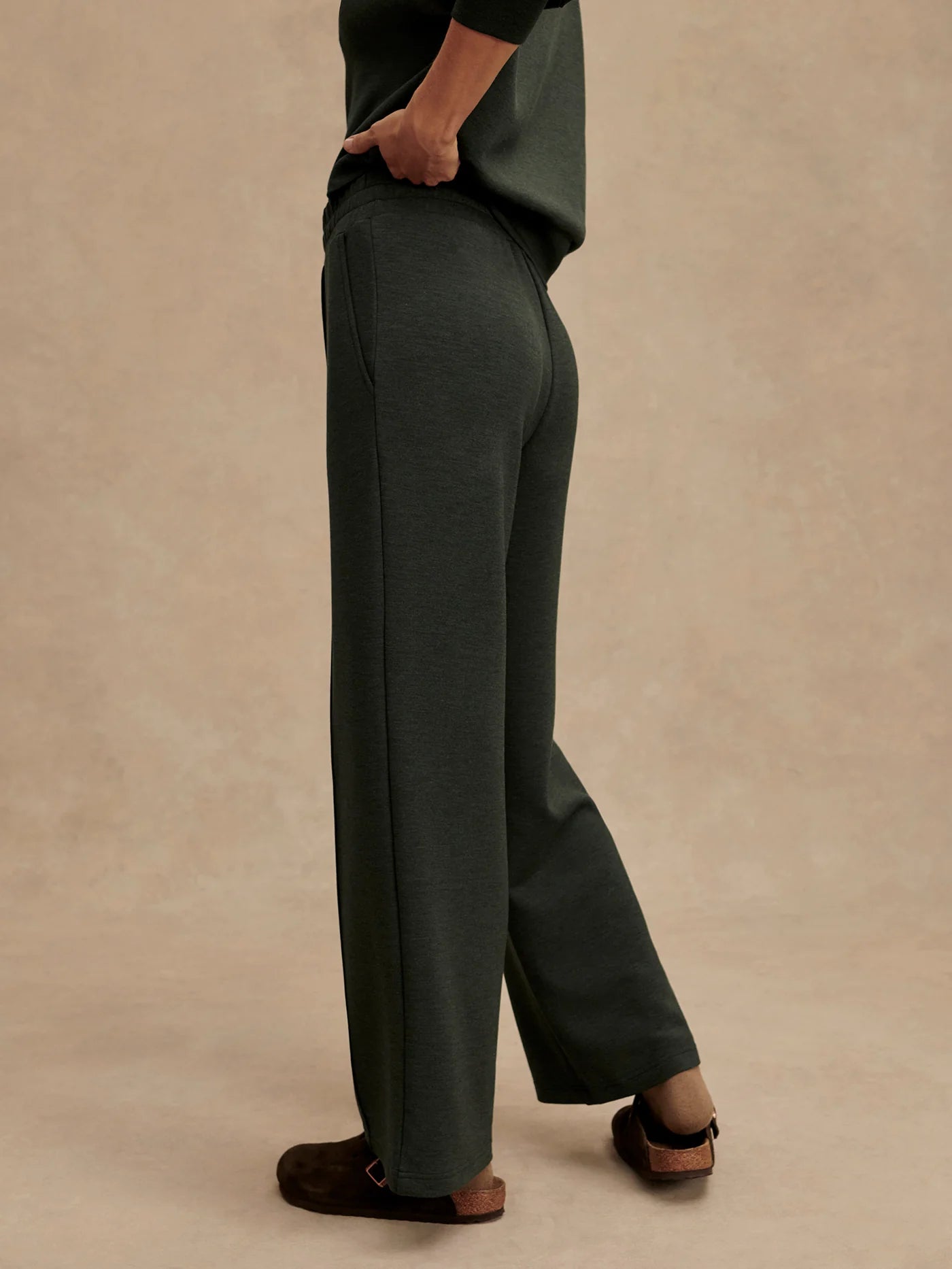 The Wide Leg Pant 30" - Olive Marl