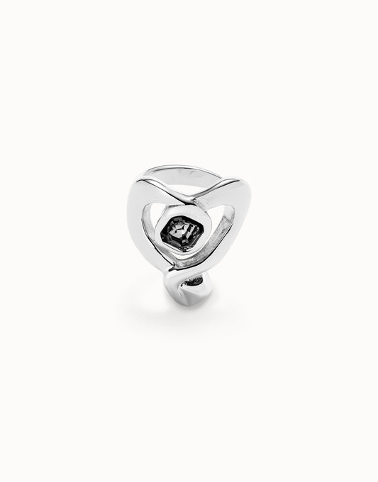 Ring with Heart and Central Crystal - Silver (Size 18)