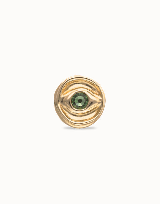 Eye-Shaped Signet Ring with Faceted Green Crystal