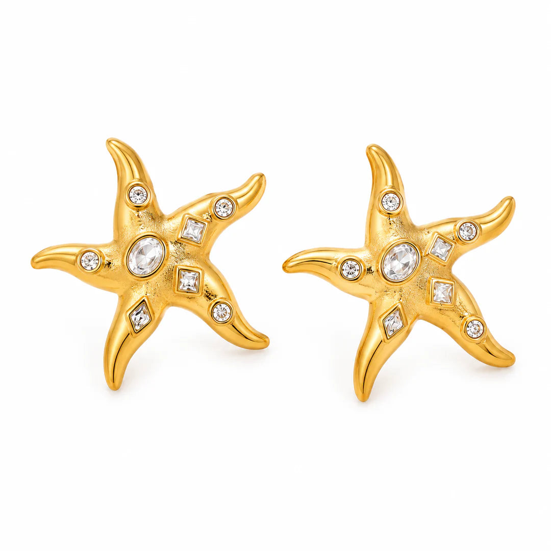 Starfish Bling Gold Plated Waterproof Earrings
