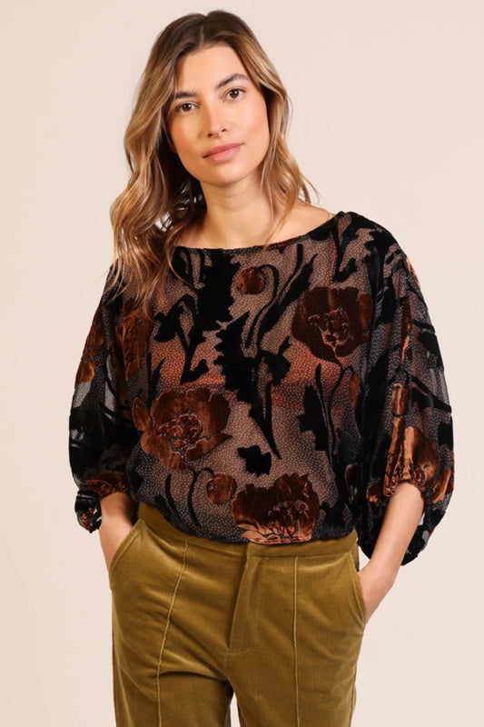 Burnout Bloom Blouse - Black
