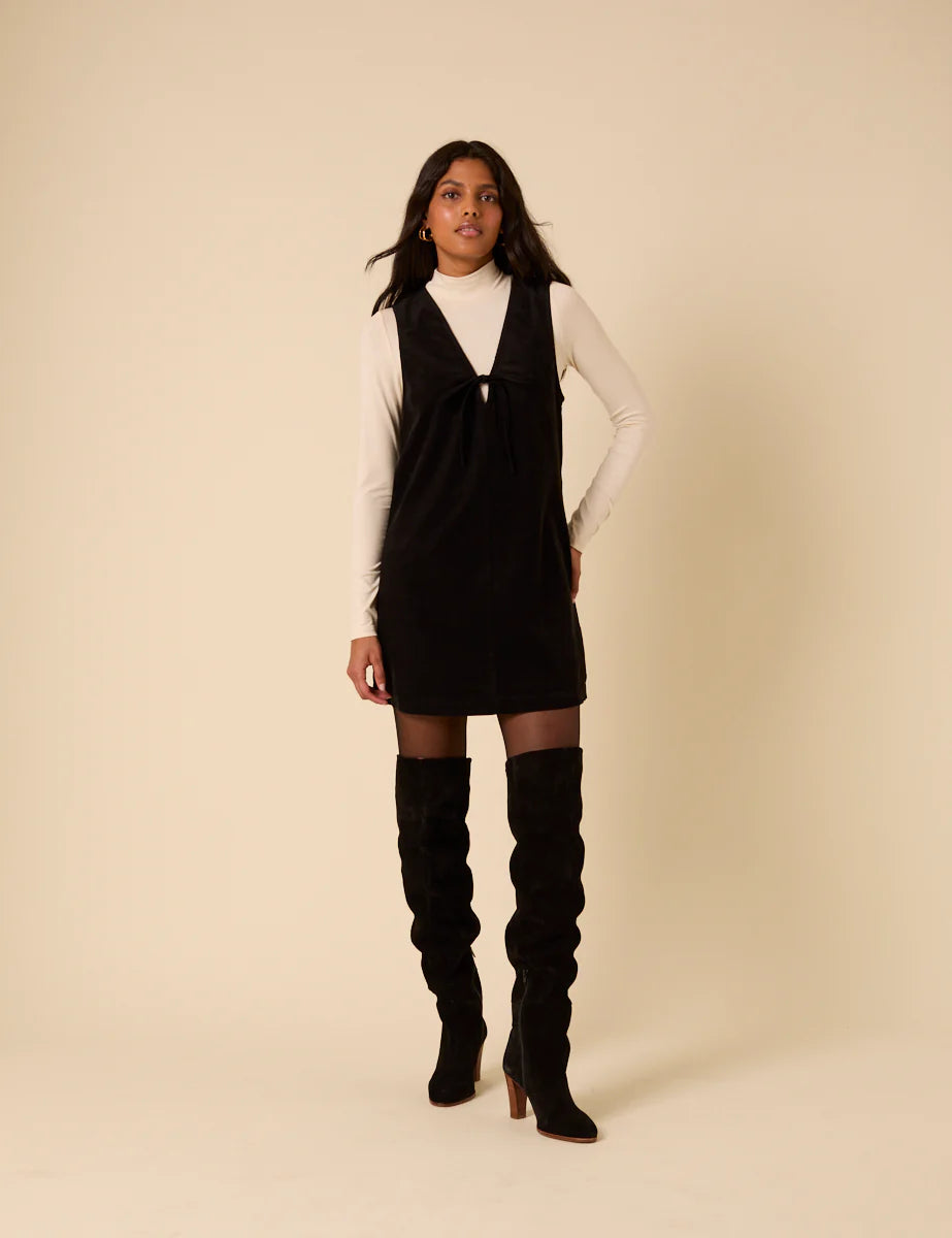 Cord Nila Pinafore Mini Dress - Black