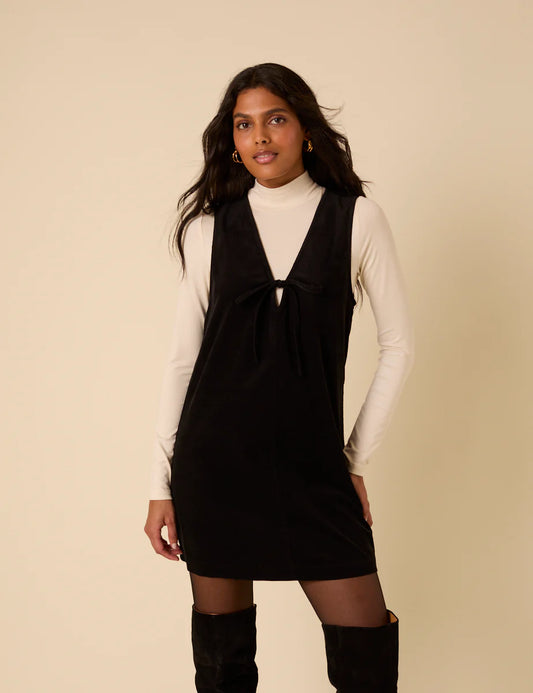 Cord Nila Pinafore Mini Dress - Black