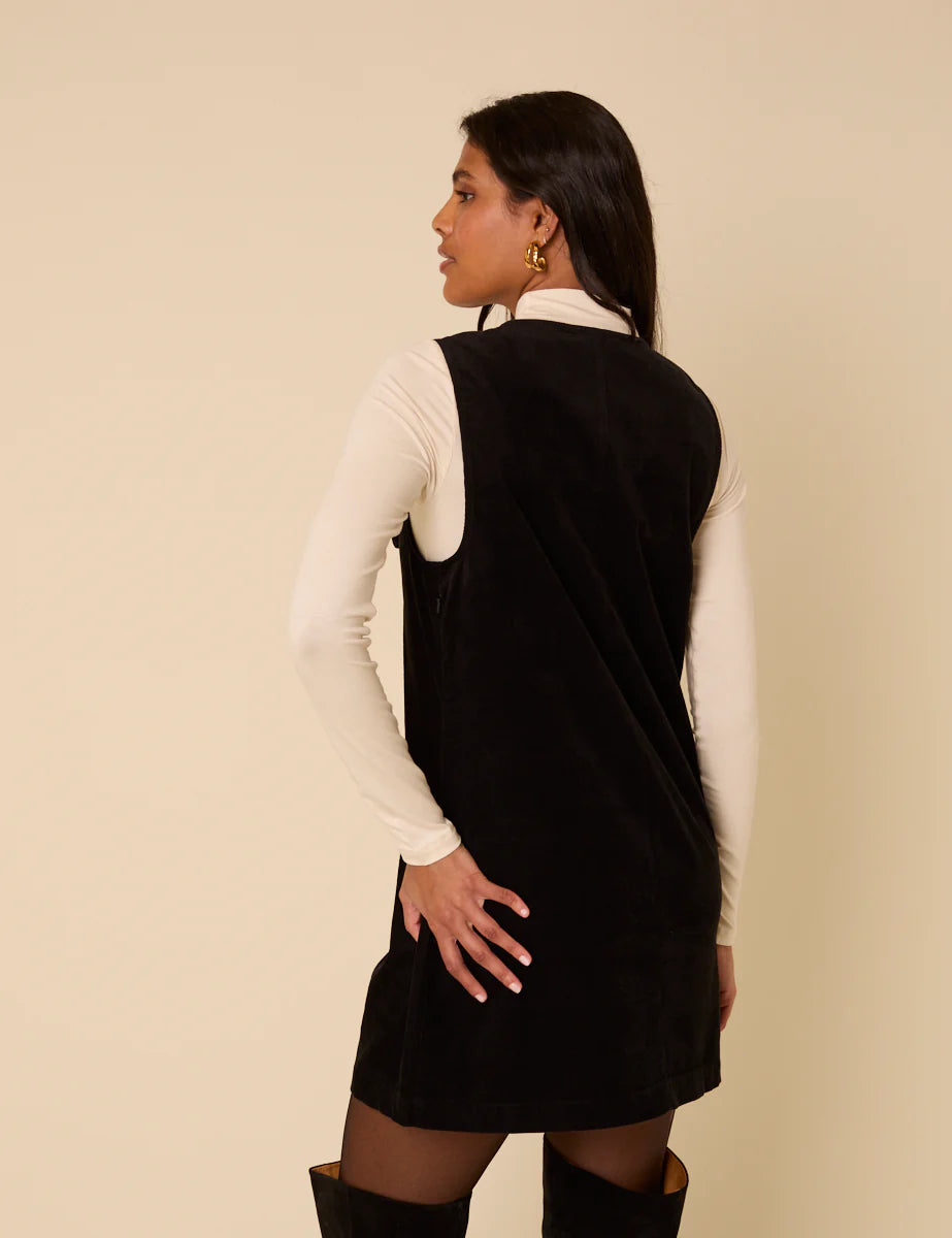 Cord Nila Pinafore Mini Dress - Black