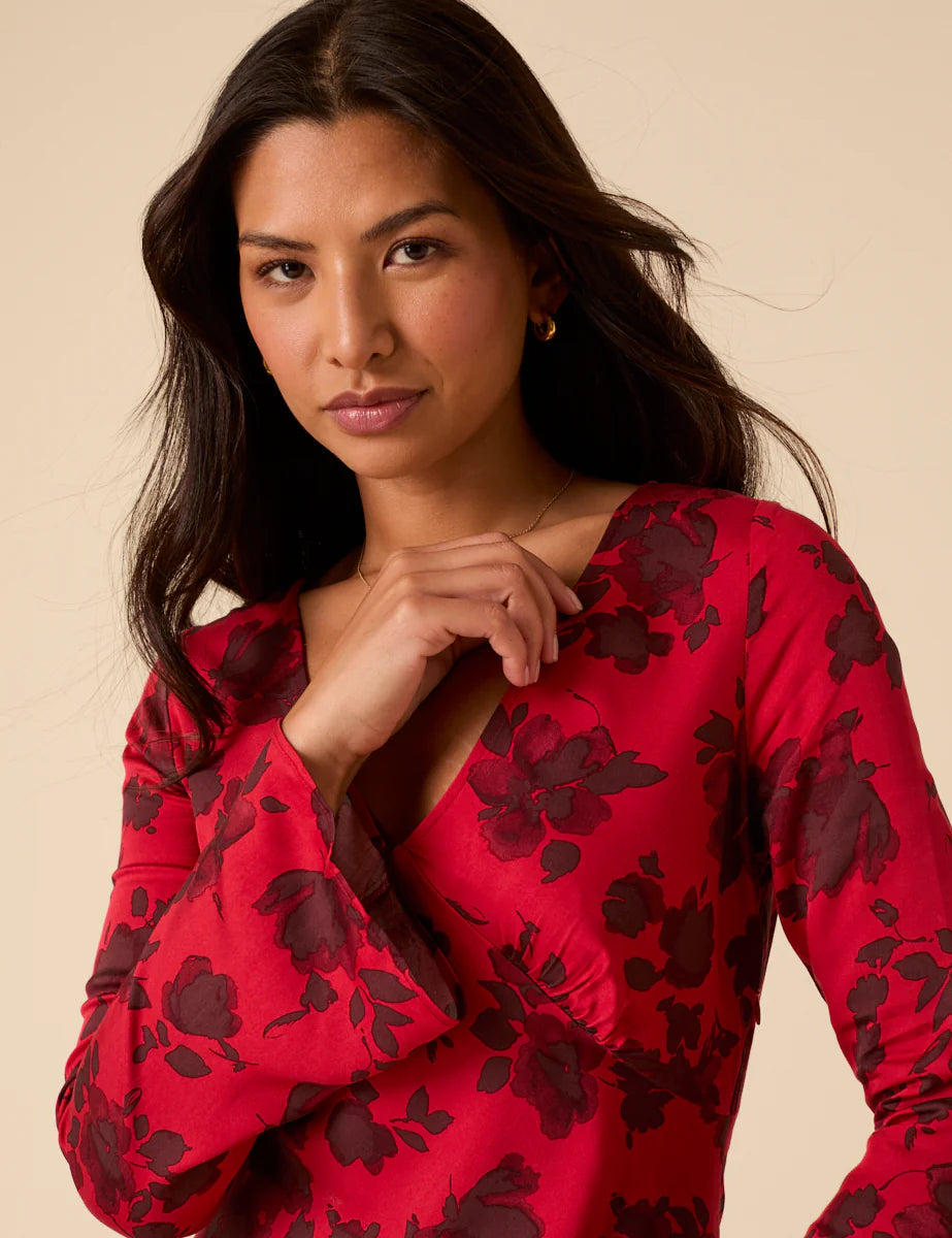 Floral Josie Midi Dress - Red