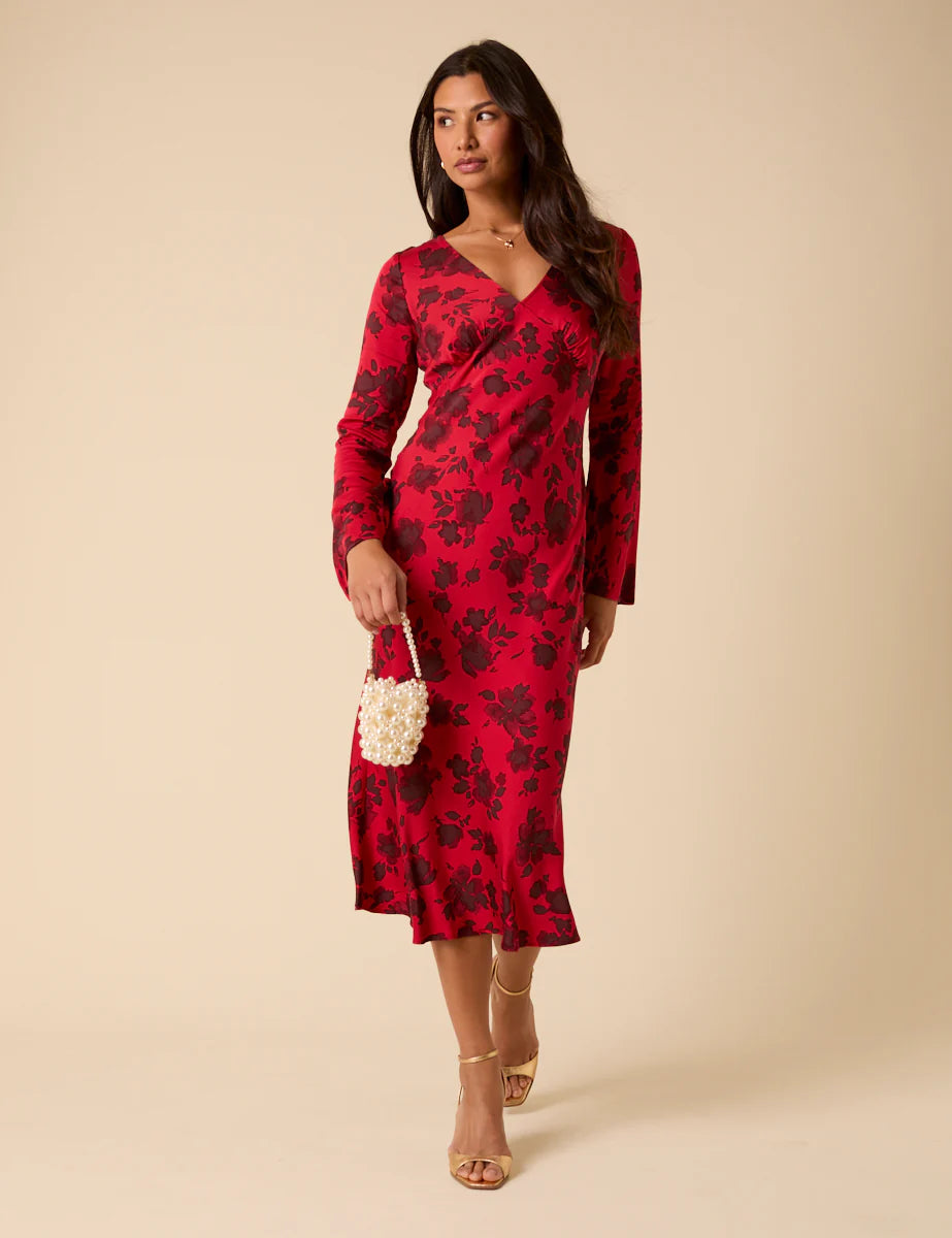 Floral Josie Midi Dress - Red