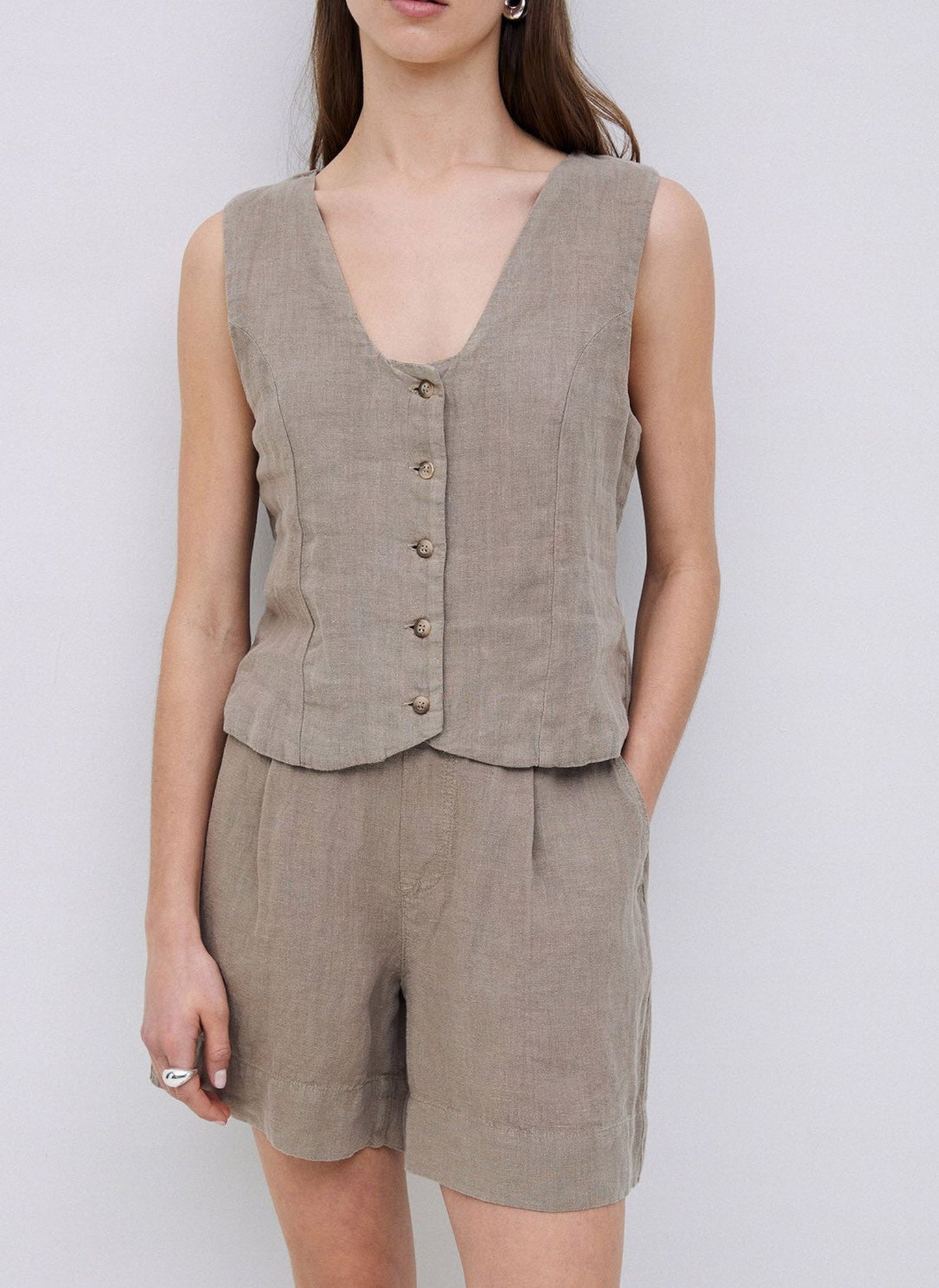 Khaki Linen Vest