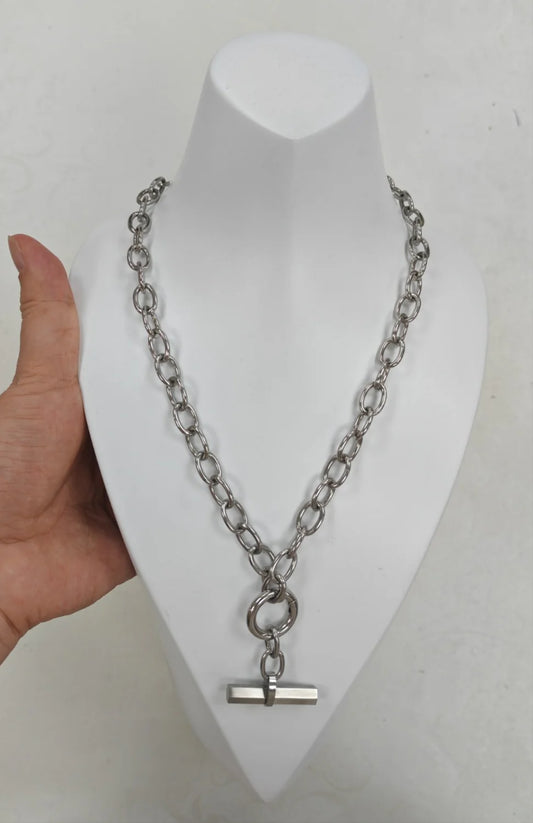 Chunky T-Bar Necklace - Silver