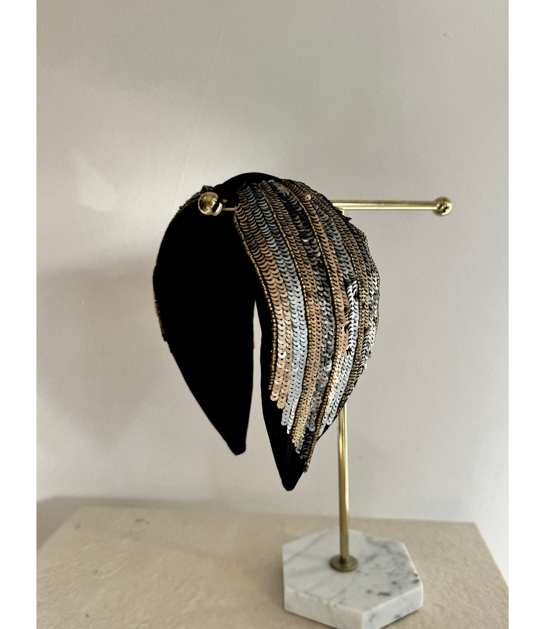 Embroidered Headband - Black Sequin