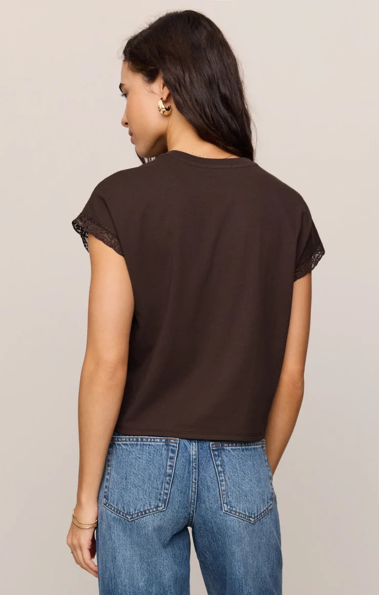 Marika Lace Trim Muscle Tee - Chocolate