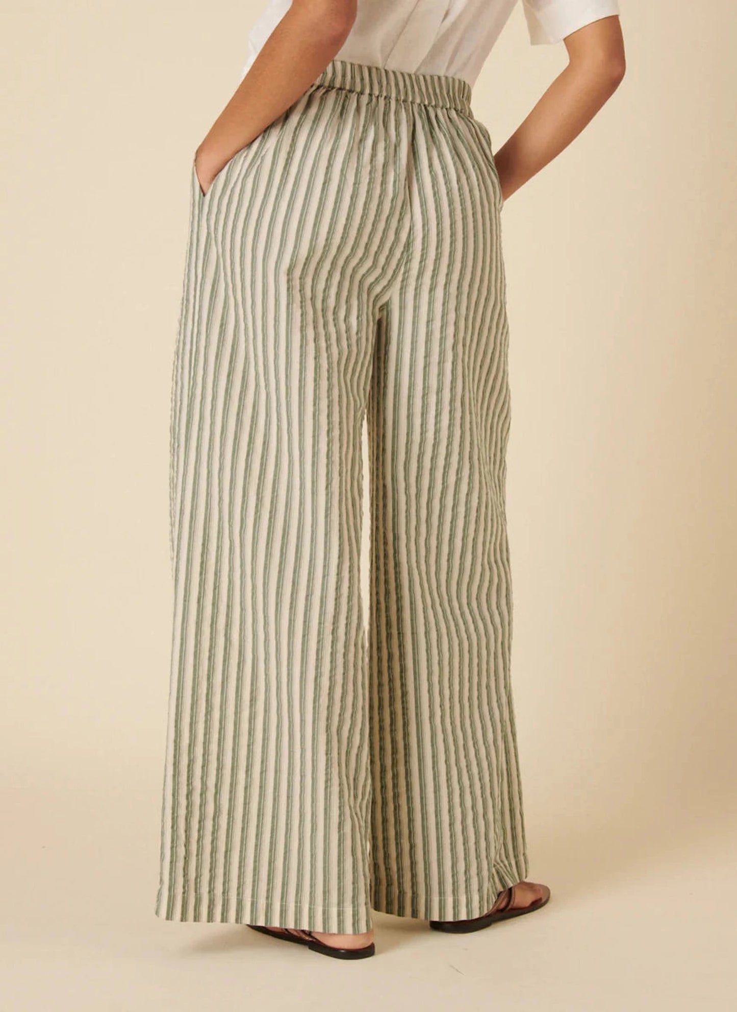 Parker Wide Leg Trousers - Green Stripe