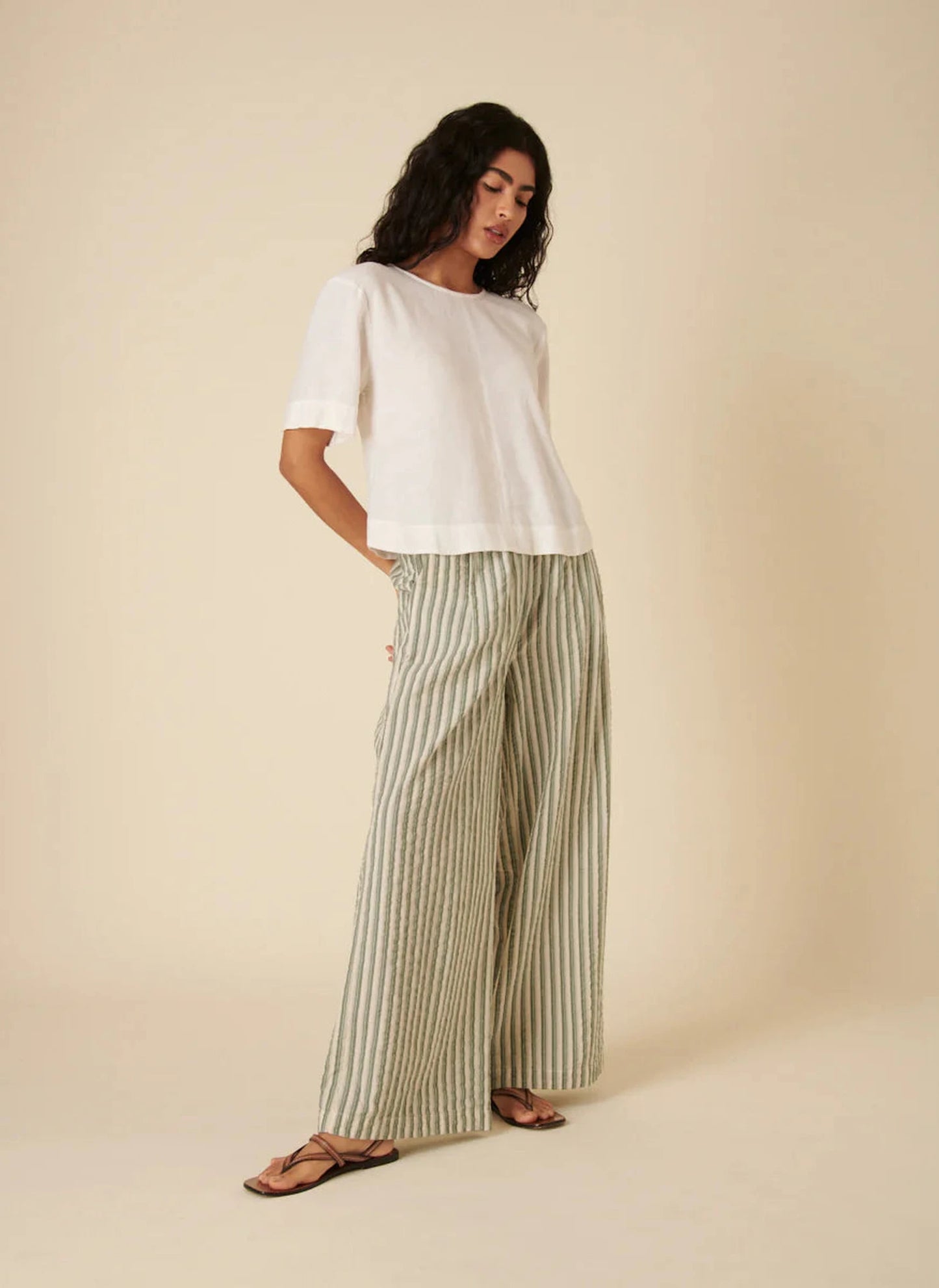Parker Wide Leg Trousers - Green Stripe