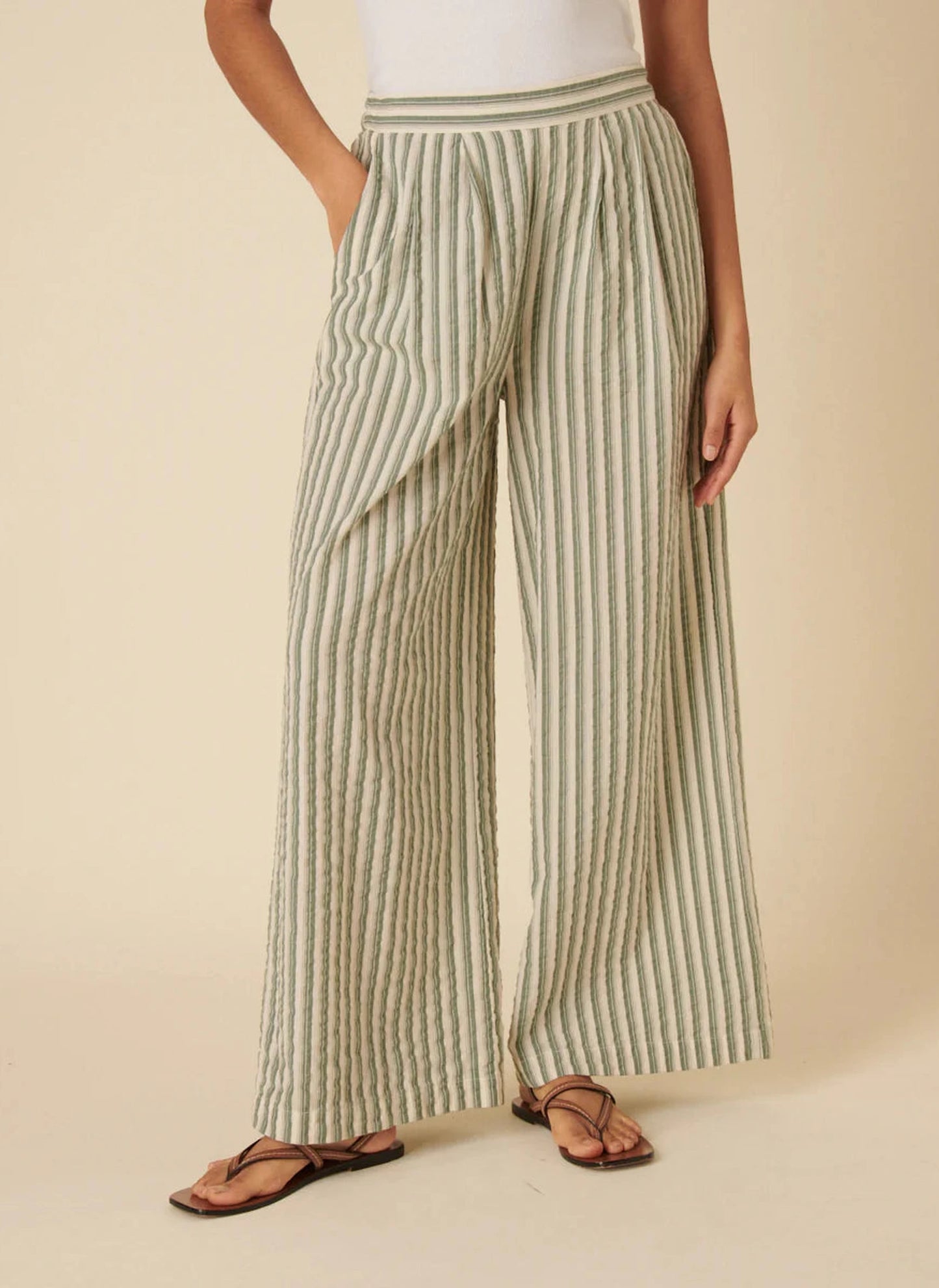 Parker Wide Leg Trousers - Green Stripe