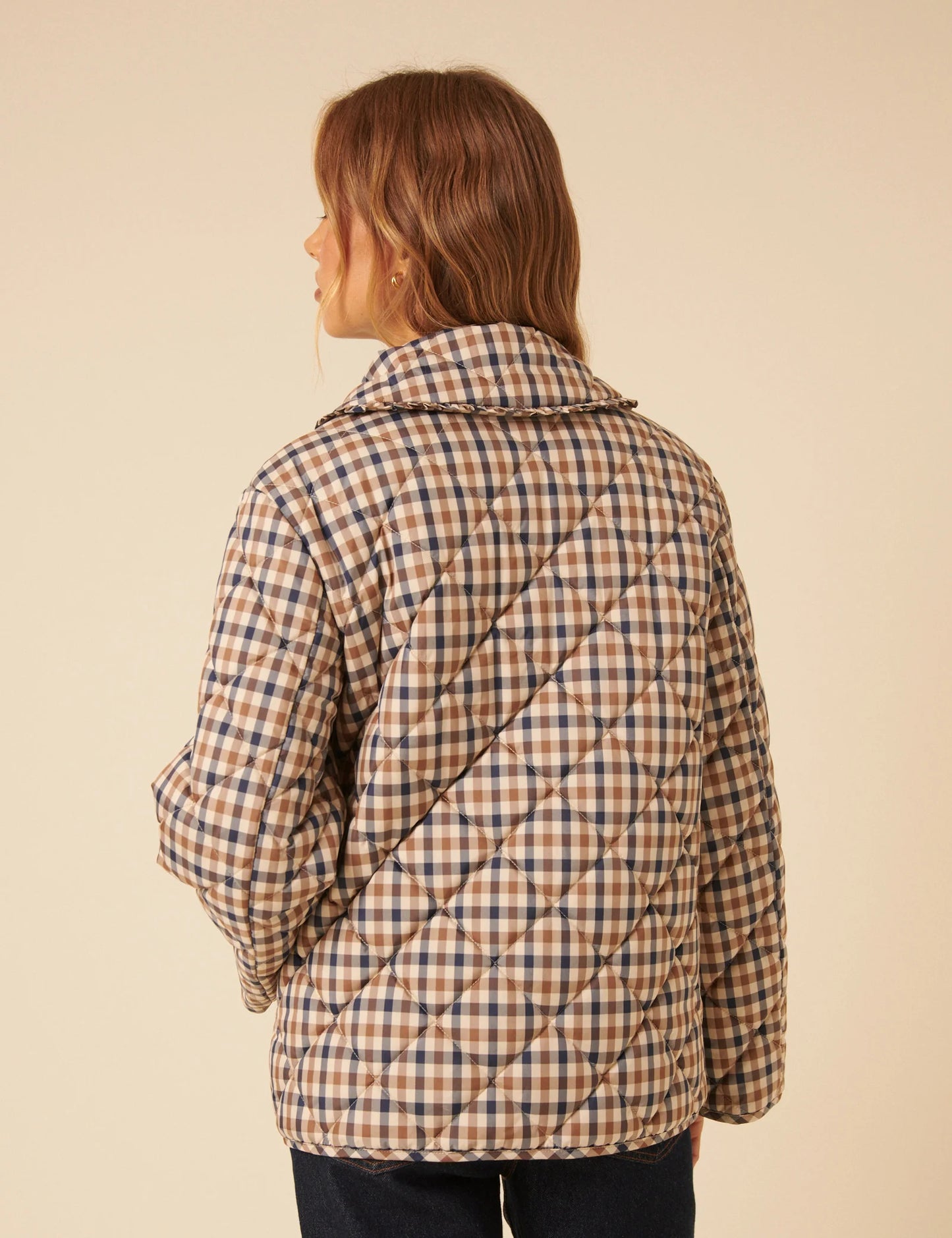Check Frill Quilted Jacket - Beige