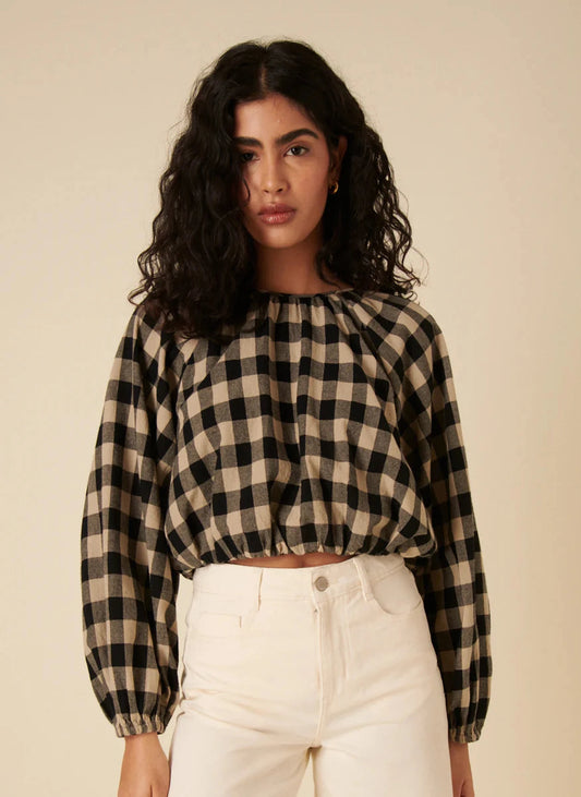 Bubble Hem Marlice Top - Black Check
