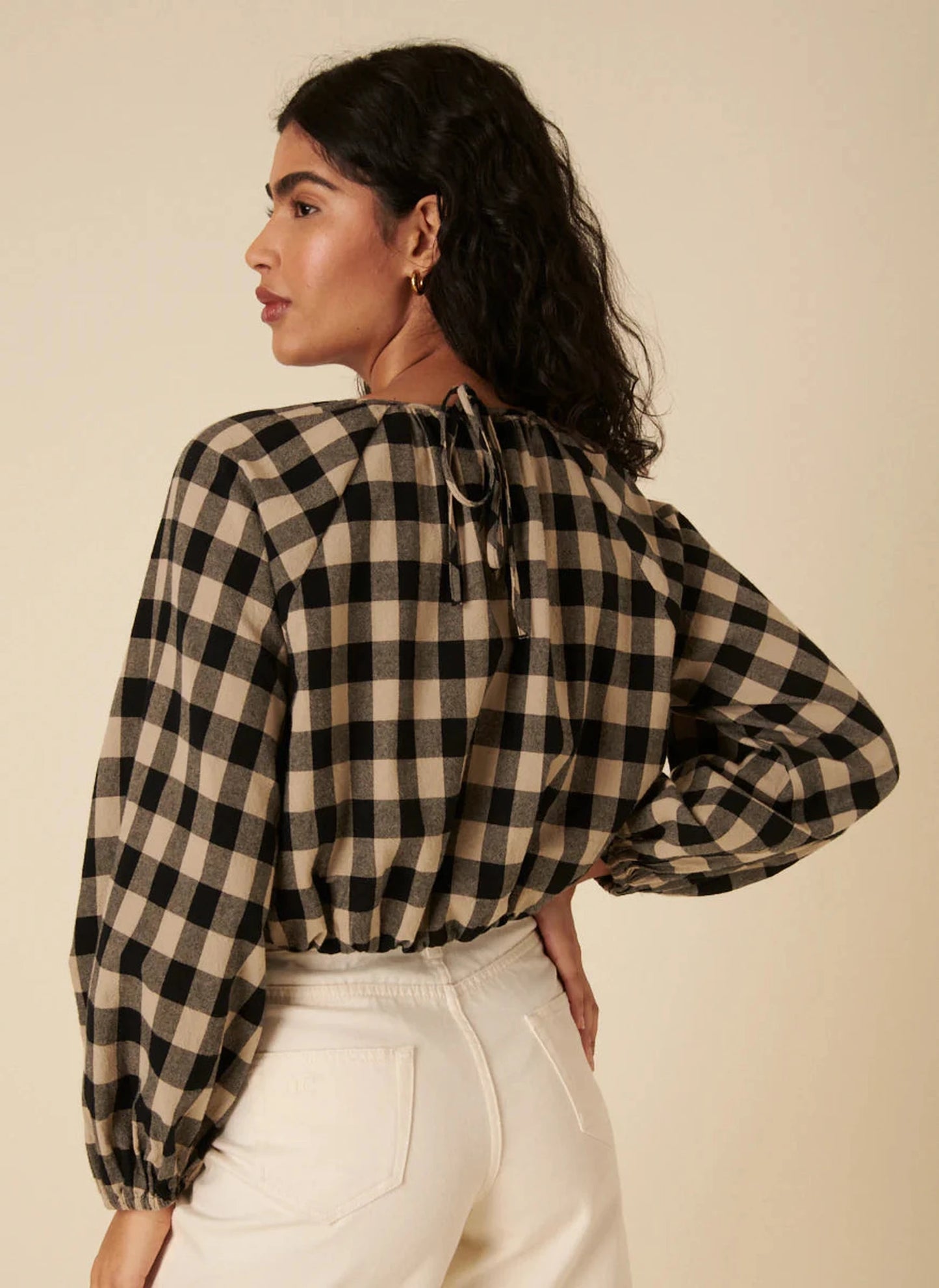 Bubble Hem Marlice Top - Black Check