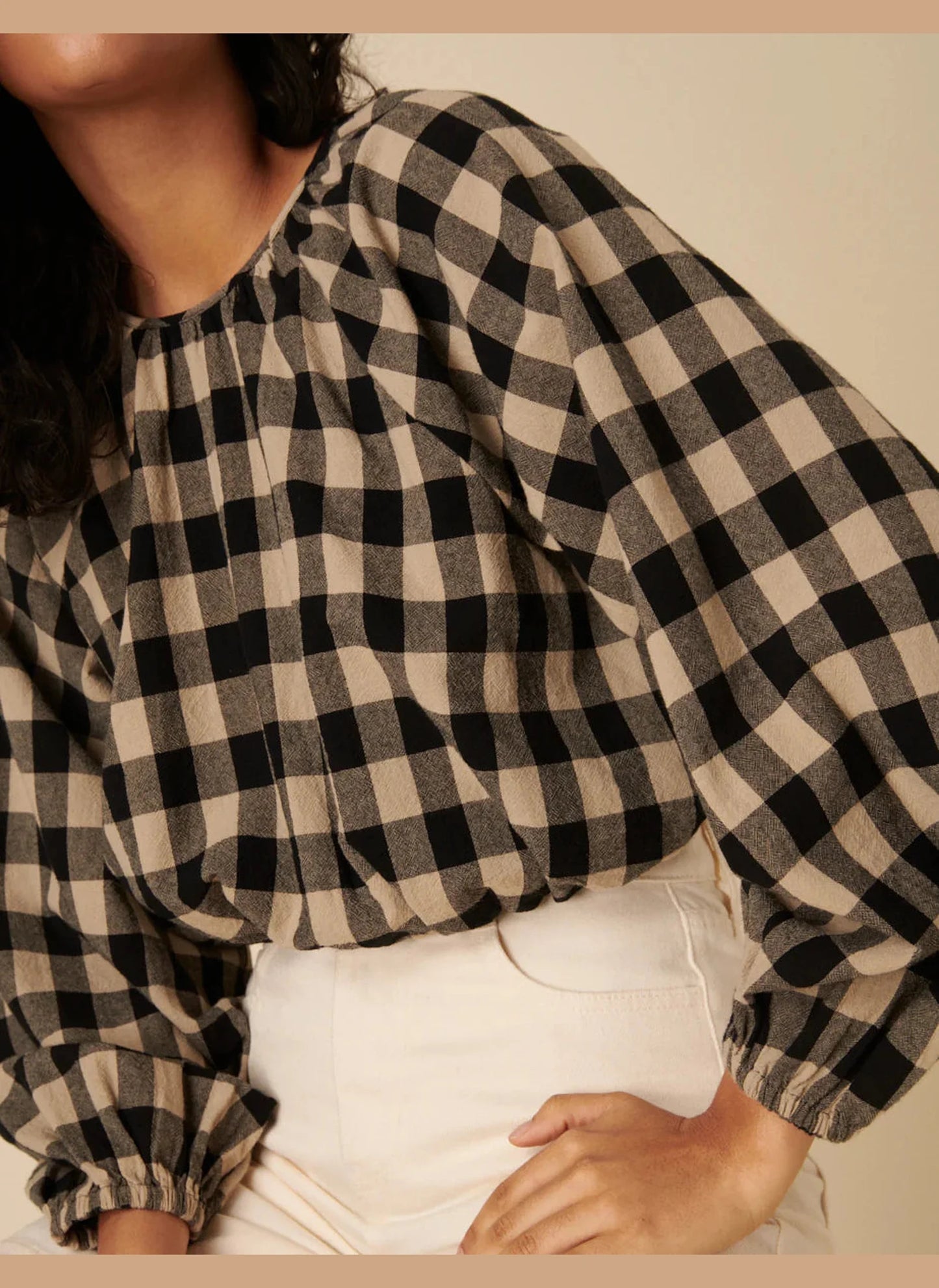 Bubble Hem Marlice Top - Black Check