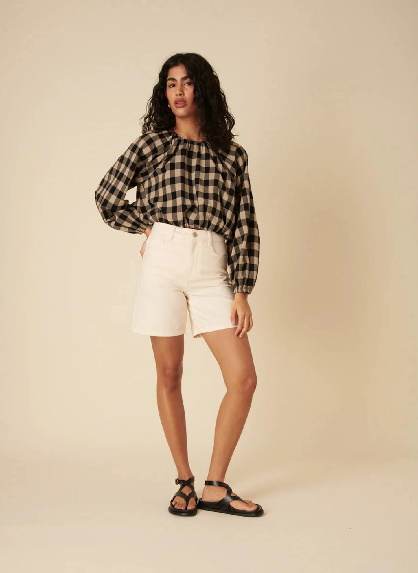 Bubble Hem Marlice Top - Black Check