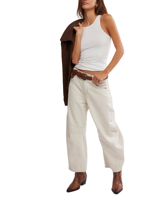 Good Luck Mid-Rise Barrel Jeans - Milk