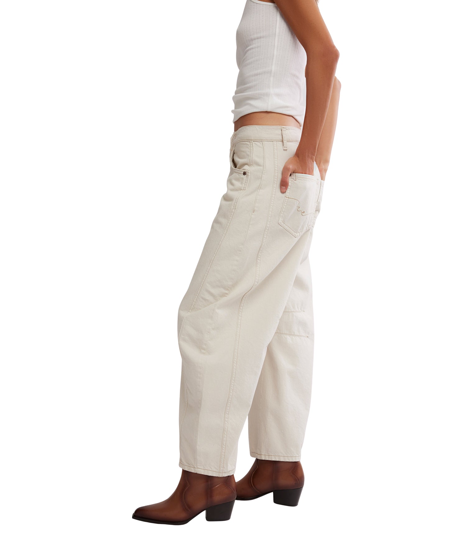 Good Luck Mid-Rise Barrel Jeans - Milk