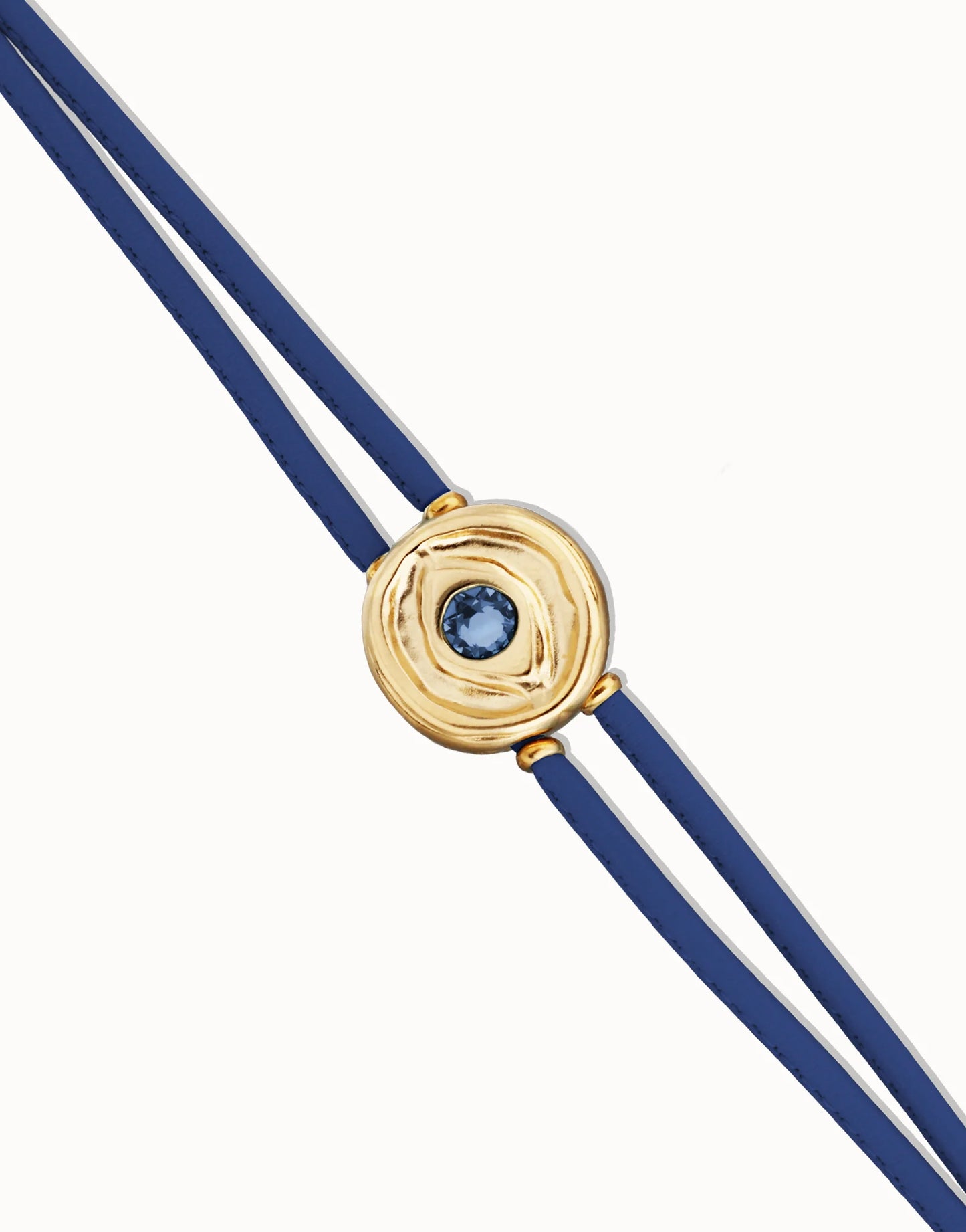 Double Navy Leather Bracelet with Eye - Gold