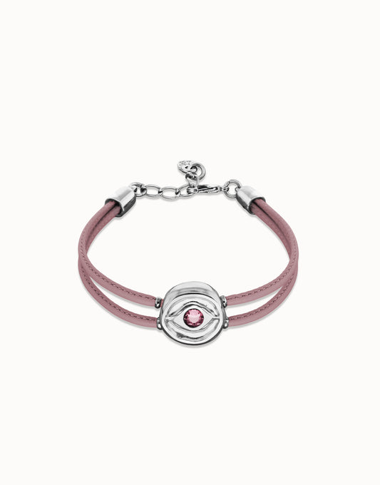 Double Lilac Leather Bracelet with Eye - Silver