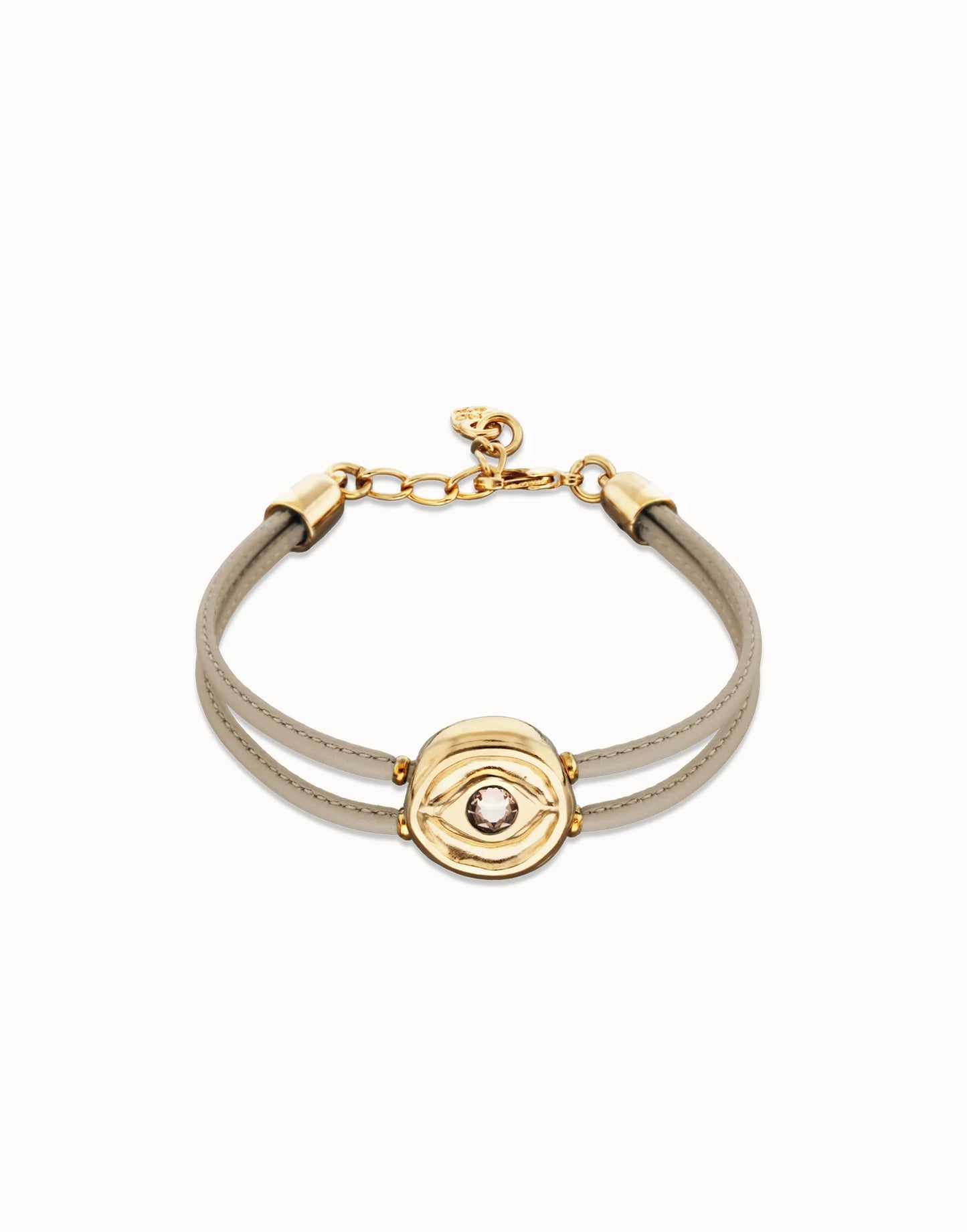Double Ivory Leather Bracelet with Eye - Gold