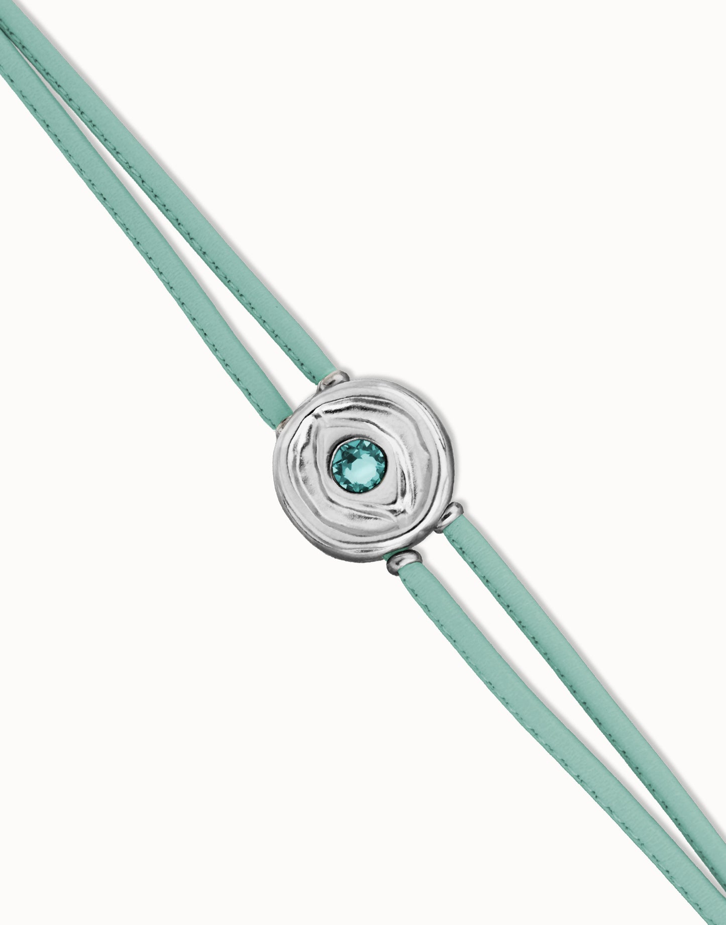 Double Turquoise Leather Bracelet with Eye - Silver