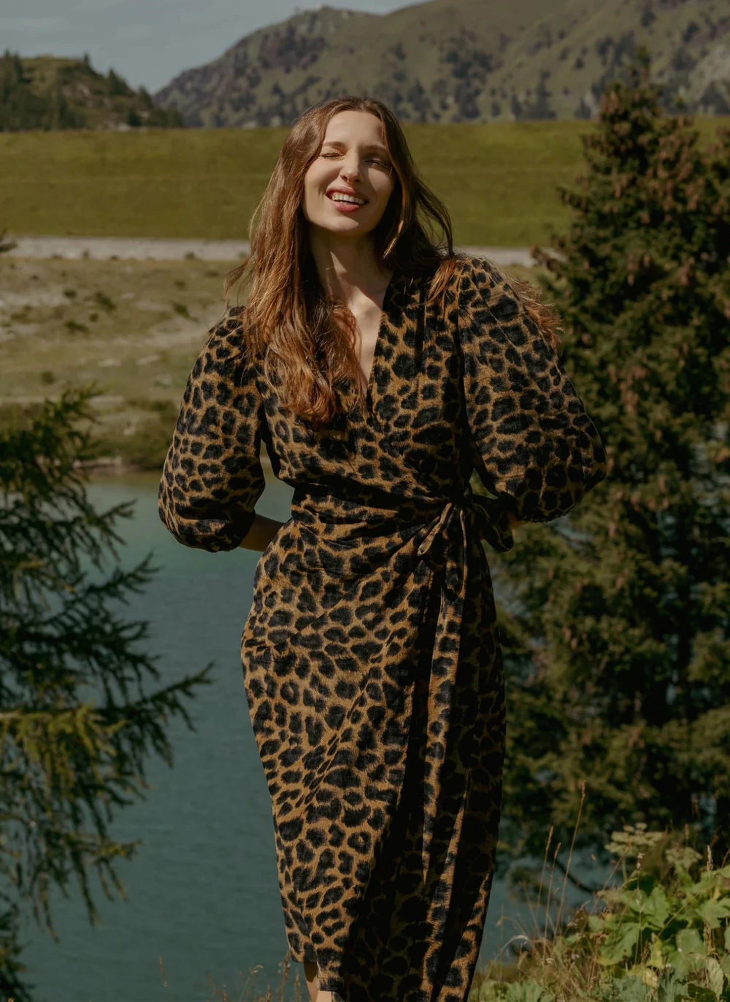 Proceed With Caution Wrap Dress - Leopard