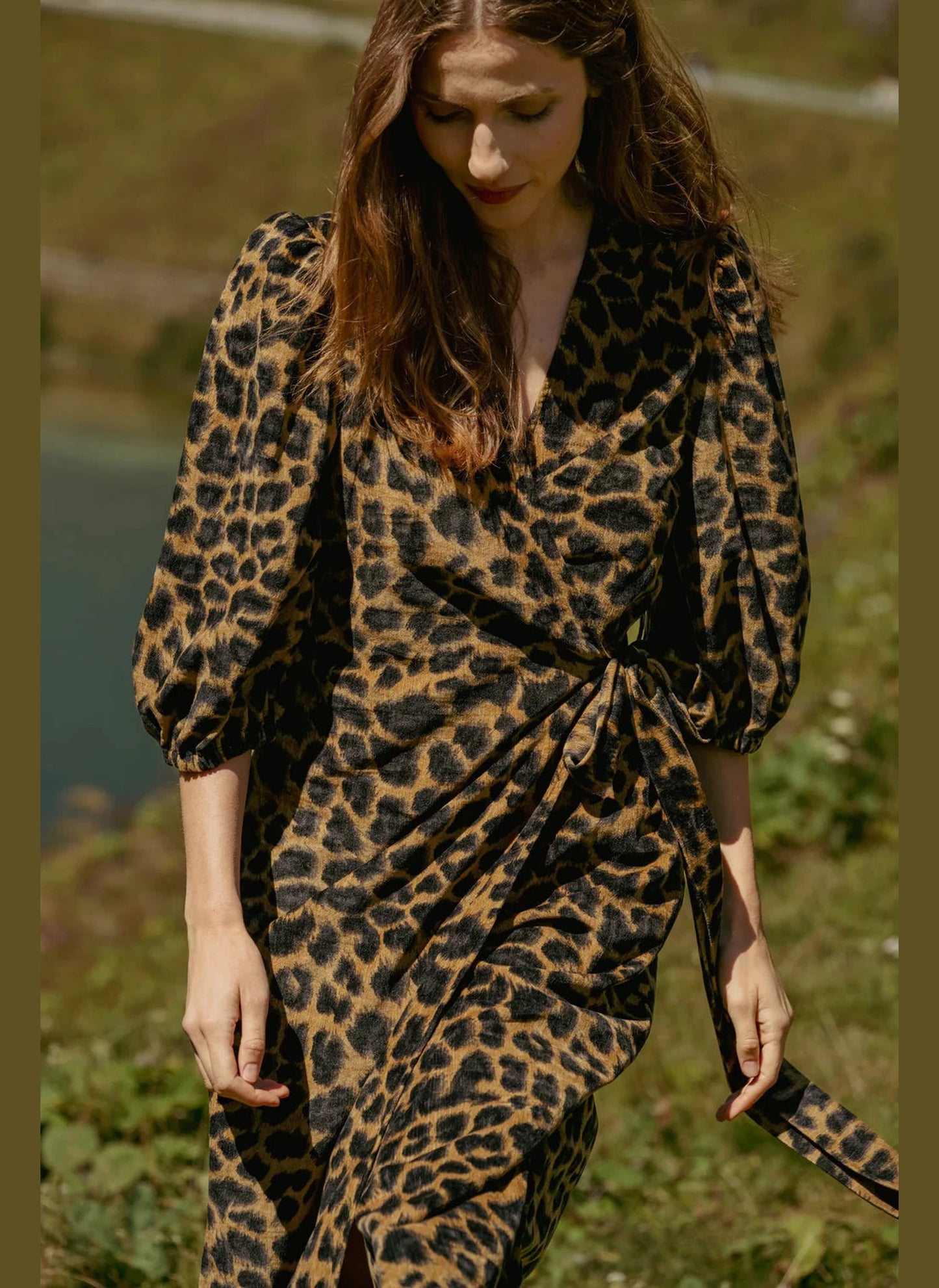 Proceed With Caution Wrap Dress - Leopard