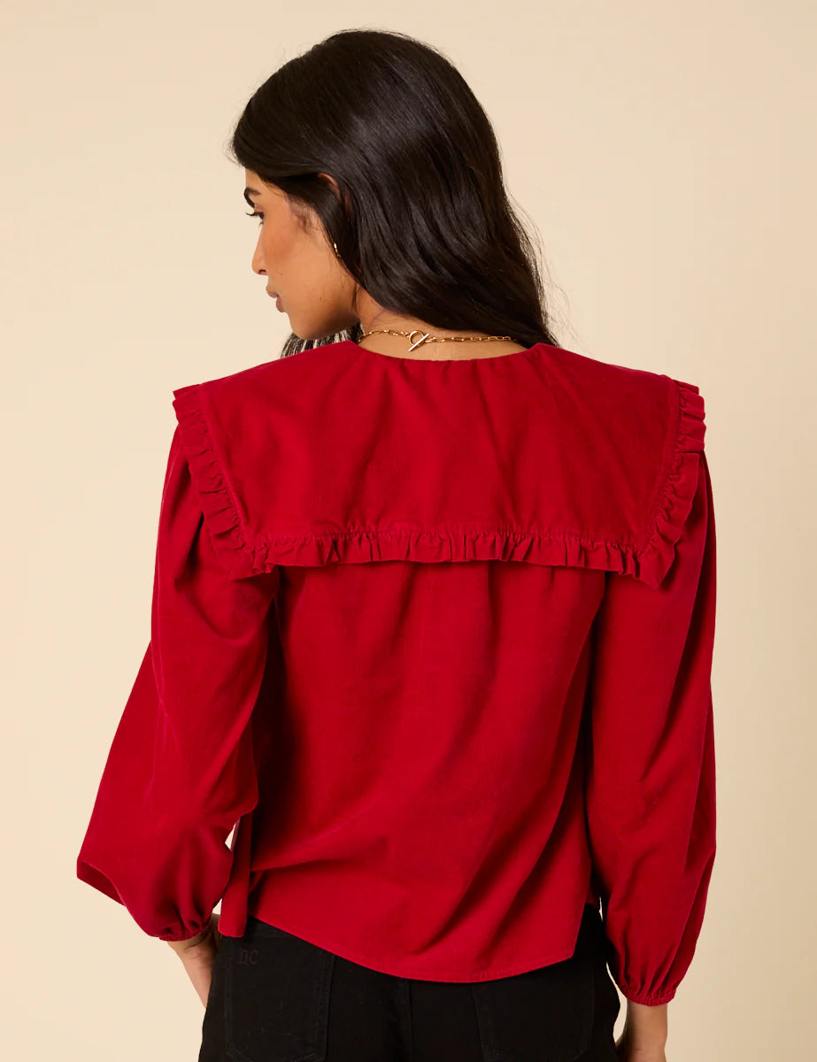 Cord Peter Pan Collar Blouse - Red