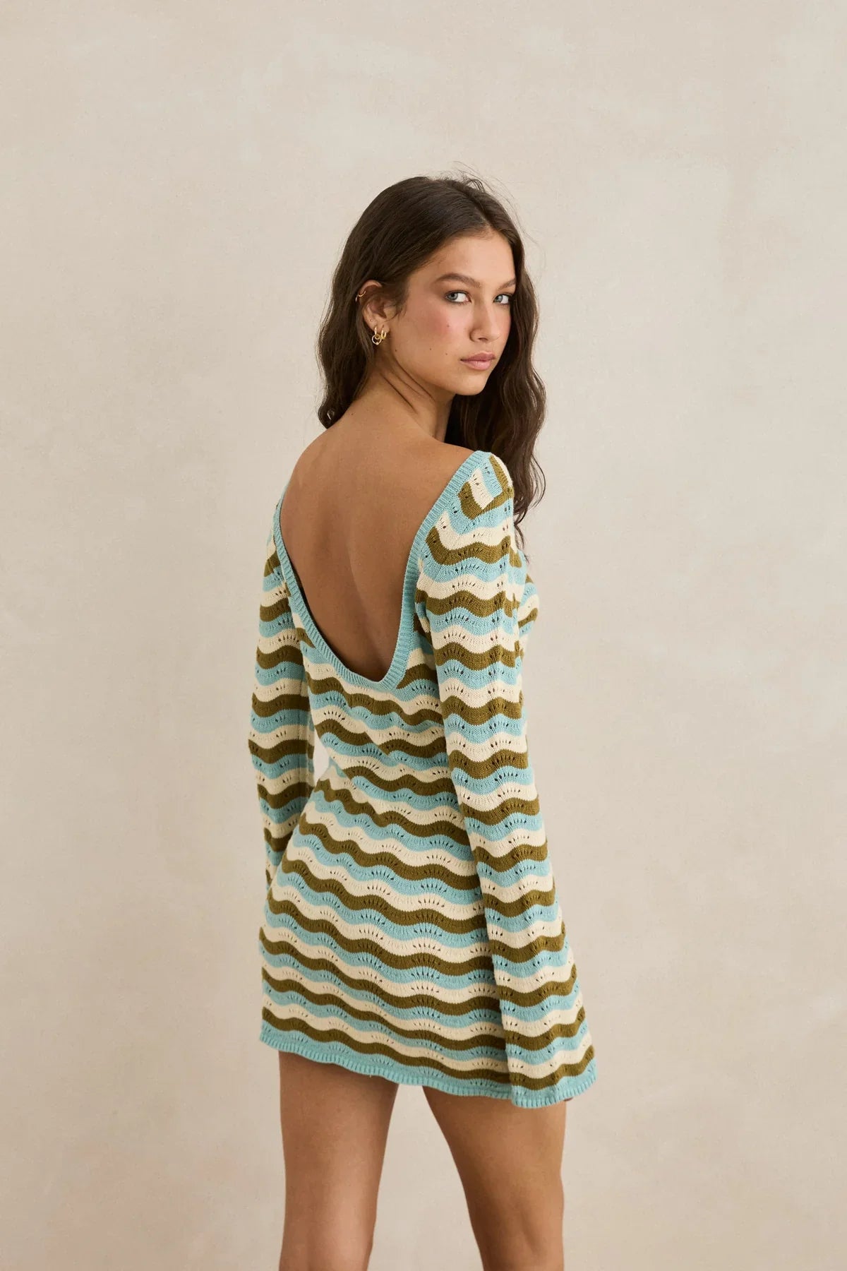 Whispering Tides Knit Mini Dress - Blue Multi