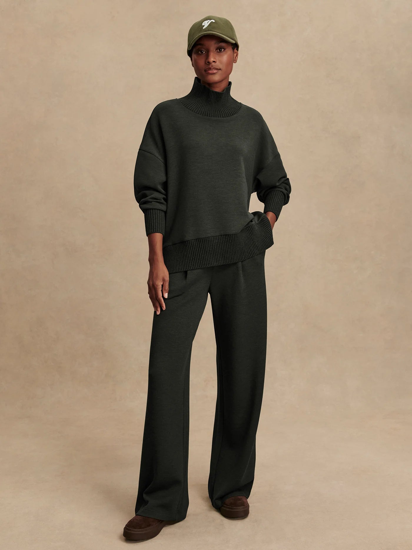 Barker High-Neck Sweat - Olive Marl