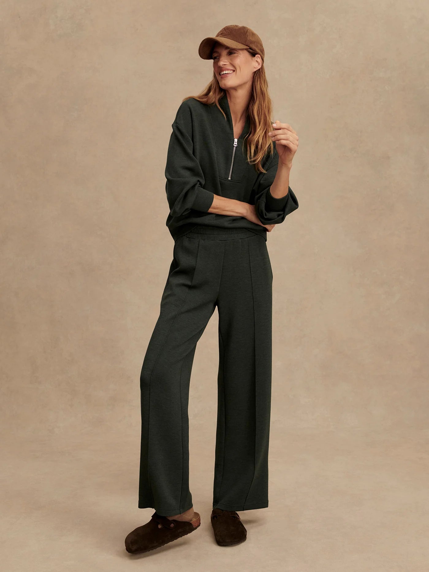 The Wide Leg Pant 30" - Olive Marl